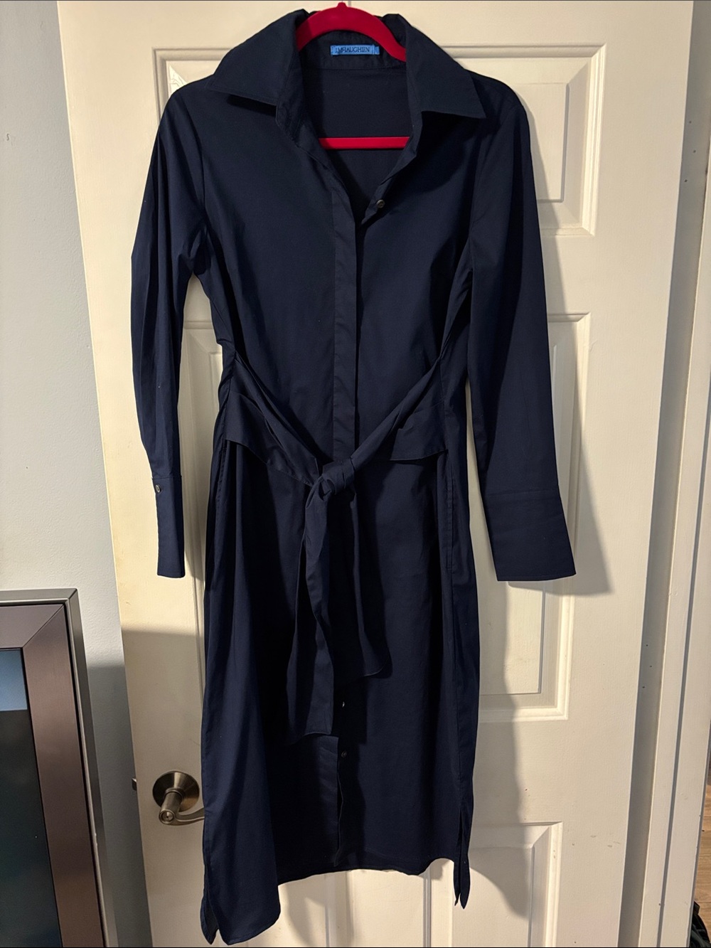 Dark Navy J. McLaughlin Long Sleeve Shirt Dress with Tie Waist Size Small